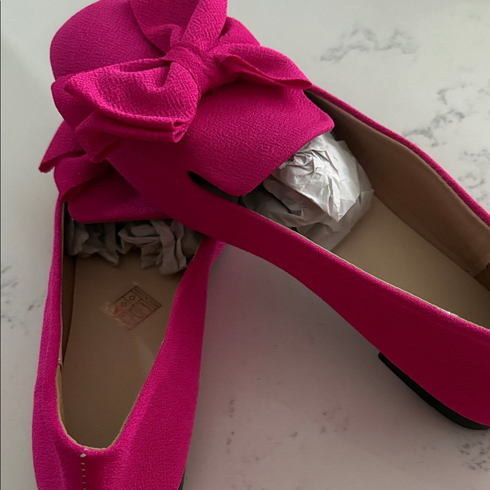 Bright Pink Bow-Accent Women's Flats